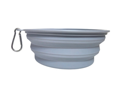 Pawfect Collapsible Silicone Pet Bowl + Carabiner Clip - Grey 650ml Large