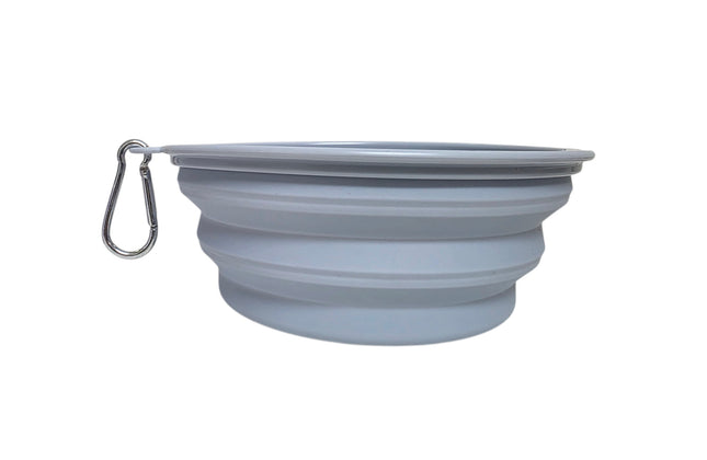 Pawfect Collapsible Silicone Pet Bowl + Carabiner Clip - Grey 650ml Large