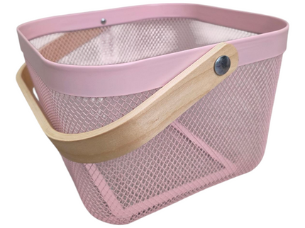 Mesh Storage Basket with Wooden Handle - Square