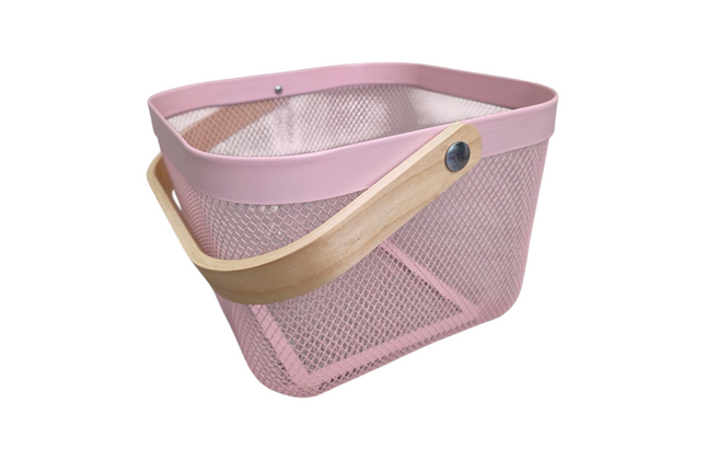 Mesh Storage Basket with Wooden Handle - Square