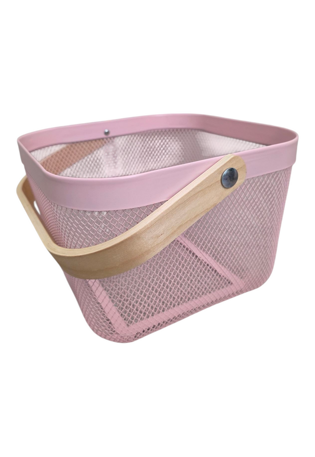 Mesh Storage Basket with Wooden Handle - Square