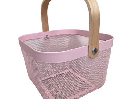 Mesh Storage Basket with Wooden Handle - Square
