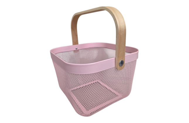 Mesh Storage Basket with Wooden Handle - Square