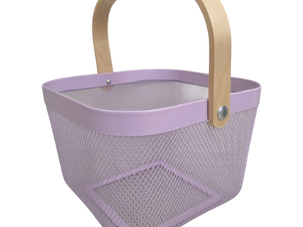 Mesh Storage Basket with Wooden Handle - Square