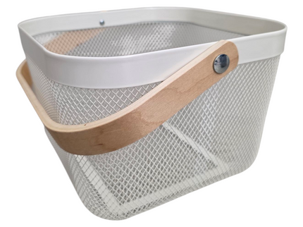 Mesh Storage Basket with Wooden Handle - Square