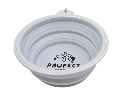 Pawfect Collapsible Silicone Pet Bowl + Carabiner Clip - Grey 650ml Large