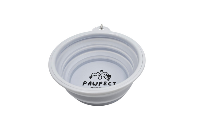 Pawfect Collapsible Silicone Pet Bowl + Carabiner Clip - Grey 650ml Large