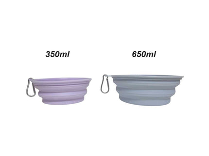 Pawfect Collapsible Silicone Pet Bowl + Carabiner Clip - Grey 650ml Large